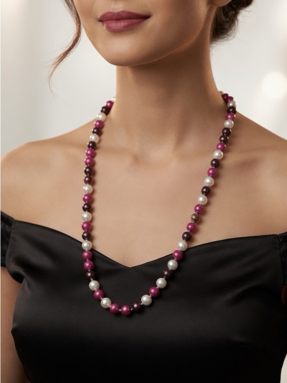 Colorful S925 Freshwater Cultured Pearls Pink Bronze Necklace & Earrings Set New